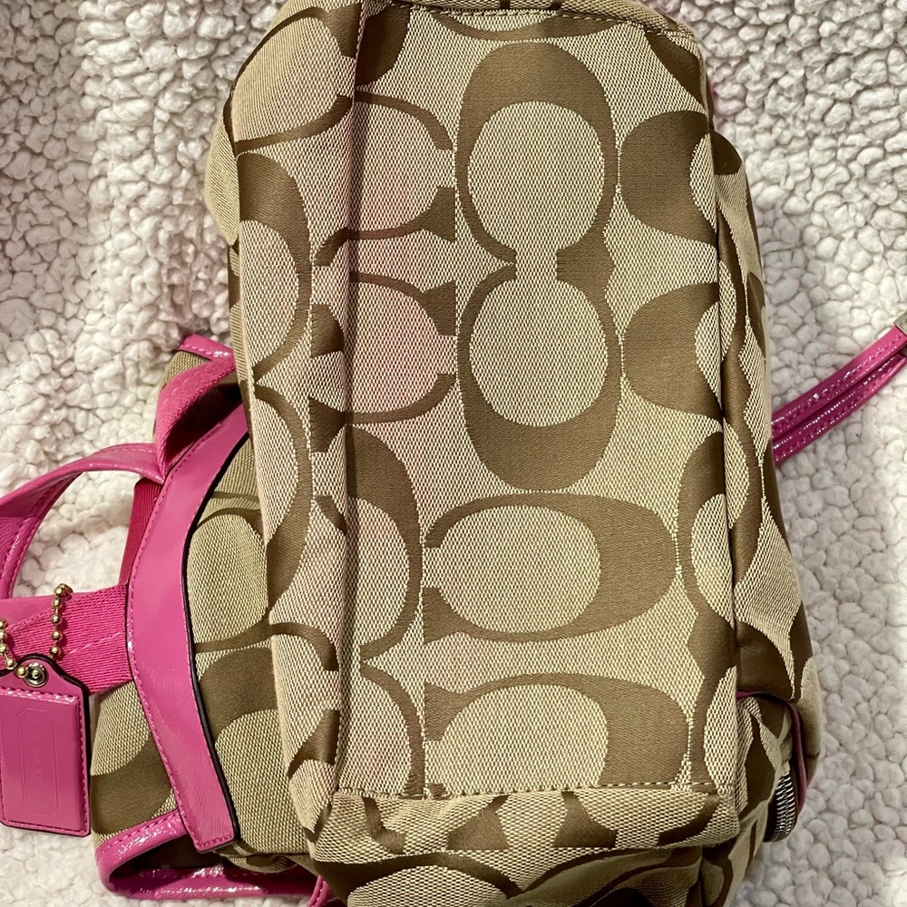 Y2K Coach Signature Canvas Backpack Brown Pink Trim C1361-F21928 Logo Flap - Picture 6 of 6